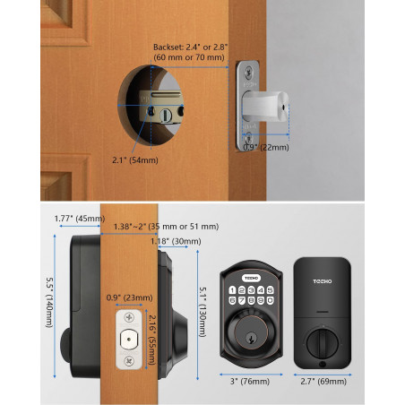 Keyless Entry Door Lock - TEEHO Electronic Keypad Deadbolt with Keypads - Keyed Entry - Anti-Peeping Password - Easy