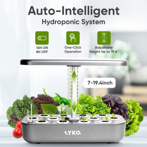 Hydroponics Growing System, LYKO 12 Pods Indoor Garden with 36W 80 LED Grow Lights, Automatic Timer & Pump, Adjustable Height Up