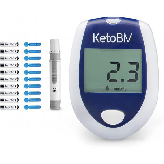 KetoBM Blood Ketone Meter Kit for Keto Diet Testing - Complete Ketone Test Kit with Ketone Monitor, Keto Strips, Lancing Device