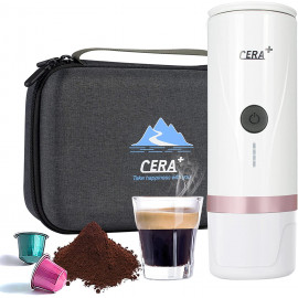 CERA+ Portable Mini Espresso Machine, 12V/24V Rechargeable Car Coffee Maker  with Self-Heating, 20 Bar Pressure Compatible with NS Pods & Ground Coffee