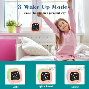 Kids Alarm Clock, Digital Wake up Clock for Bedroom, Children's Sleep Trainer, Sleep Sound Machine, 4 Color Night Light, Nap
