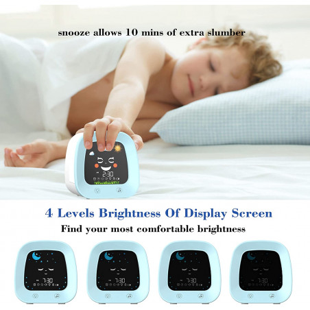 Kids Alarm Clock, Digital Wake up Clock for Bedroom, Children's Sleep Trainer, Sleep Sound Machine, 4 Color Night Light, Nap