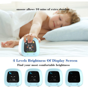 Kids Alarm Clock, Digital Wake up Clock for Bedroom, Children's Sleep Trainer, Sleep Sound Machine, 4 Color Night Light, Nap