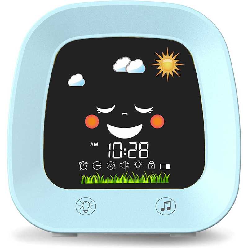 Kids Alarm Clock, Digital Wake up Clock for Bedroom, Children's Sleep Trainer, Sleep Sound Machine, 4 Color Night Light, Nap
