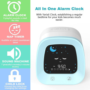 Kids Alarm Clock, Digital Wake up Clock for Bedroom, Children's Sleep Trainer, Sleep Sound Machine, 4 Color Night Light, Nap