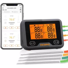 Inkbird IBBQ-4BW Thermomètre à viande WiFi avec 4 capteurs de température + support magnétique, thermomètre rechargeable USB