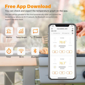 Inkbird IBBQ-4BW Thermomètre à viande WiFi avec 4 capteurs de température + support magnétique, thermomètre rechargeable USB