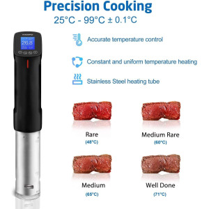 Inkbird ISV-100W Cuiseur Sous Vide WiFi,Cuiseur Oeuf Thermoplongeur Sous Vide Cooker 1000W,Calculateur d'Immersion Cuisinière