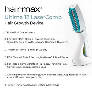 HairMax Laser Hair Growth Comb, FDA Cleared, Ultima 12, Laser Hair Growth Treatment for Men & Women, Thinning Hair Treatment for