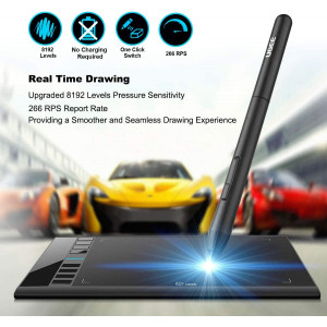 Graphics Drawing Tablet, UGEE M708 10 x 6 inch Large Drawing Tablet with 8 Hot Keys, Passive Stylus of 8192 Levels Pressure,