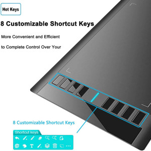 Graphics Drawing Tablet, UGEE M708 10 x 6 inch Large Drawing Tablet with 8 Hot Keys, Passive Stylus of 8192 Levels Pressure,