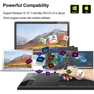 Graphics Drawing Tablet, UGEE M708 10 x 6 inch Large Drawing Tablet with 8 Hot Keys, Passive Stylus of 8192 Levels Pressure,