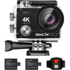 Dragon Touch 4K Action Camera 16MP Vision 3 Ultra HD Underwater 100FT Waterproof Action Camera 170° Wide Angle 4X Zoom Sports