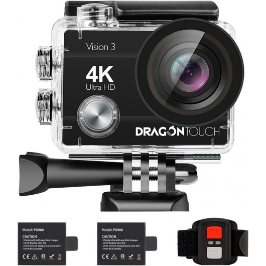 Dragon Touch Vision 3 - Caméra d'Action 4K avec 20MP, Étanche & Grand Angle