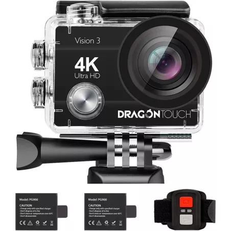 Dragon Touch 4K Action Camera 16MP Vision 3 Ultra HD Underwater 100FT Waterproof Action Camera 170° Wide Angle 4X Zoom Sports