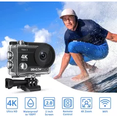 Dragon Touch Caméra Action 4K Étanche: Capturez lAventure Sous-Marine & Plus!