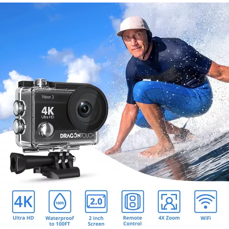 Dragon Touch Caméra Action 4K Étanche: Capturez lAventure Sous-Marine & Plus!