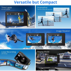 Dragon Touch 4K Action Camera 16MP Vision 3 Ultra HD Underwater 100FT Waterproof Action Camera 170° Wide Angle 4X Zoom Sports