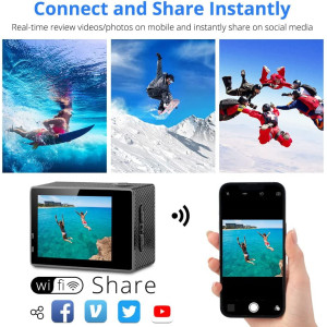 Dragon Touch 4K Action Camera 16MP Vision 3 Ultra HD Underwater 100FT Waterproof Action Camera 170° Wide Angle 4X Zoom Sports