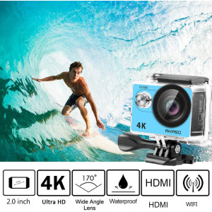 AKASO EK7000 4K30FPS Action Camera Ultra HD Underwater Camera 170 Degree Wide Angle 98FT Waterproof Camera Silver