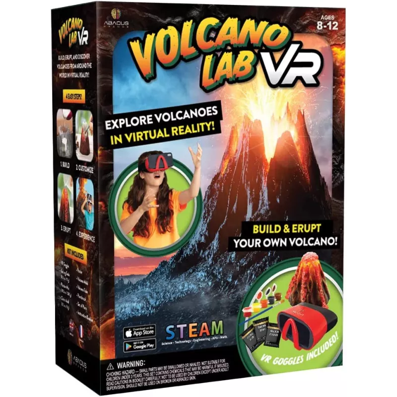 Abacus Brands Volcano Lab VR - Build and Erupt Your Own Volcano - Virtual Reality Kids Science Kit, Book and Interactive STEM