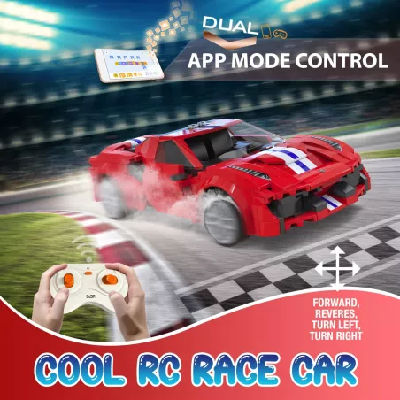 WISEPLAY: Jeu de Construction STEM 2-en-1 - Voiture de Course Télécommandée à Assembler!