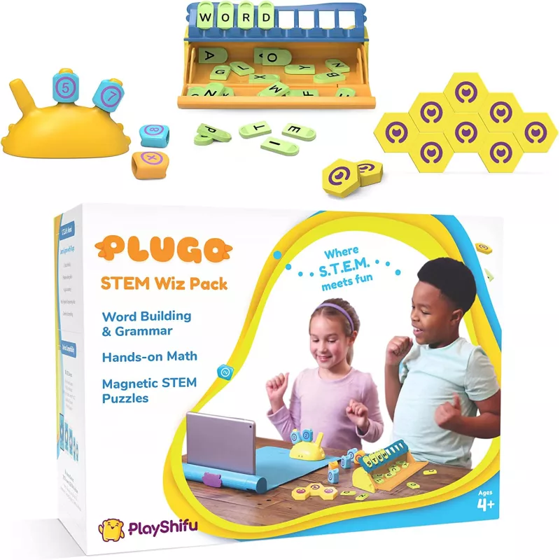 Plugo STEM Pack by PlayShifu - Count, Letters & Link (3in1) | Math, Words, Magnetic Blocks, Puzzles | 4-10 Years STEM Toys |