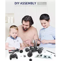 VANLINNY Smart Robot Arm Kit,2-in 1 Science Kits with 4-DOF Robotic Car,Electronic Programming DIY Toy for Kids Ages 8+,Promotes