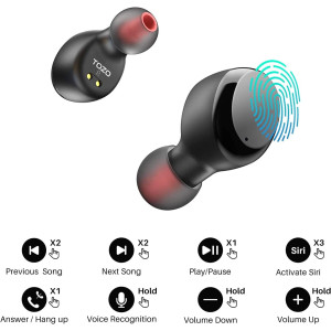 TOZO T6 True Wireless Earbuds Bluetooth Headphones Touch Control with Wireless Charging Case IPX8 Waterproof Stereo Earphones