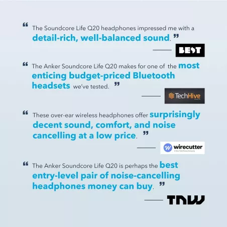 Soundcore Life Q20: Casque Bluetooth à Réduction de Bruit Hi-Res - Son Immersif & Confort Absolu!