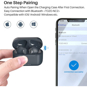 TOZO NC2 Hybrid Active Noise Cancelling Wireless Earbuds, in-Ear Detection Headphones, IPX6 Waterproof Bluetooth 5.2 Stereo