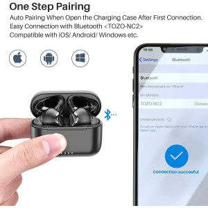 TOZO NC2 Hybrid Active Noise Cancelling Wireless Earbuds, in-Ear Detection Headphones, IPX6 Waterproof Bluetooth 5.2 Stereo