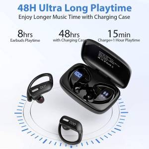 Wireless Earbuds occiam Bluetoth Headphones 48H Play Back Earphones in Ear Waterproof with Microphone LED Display for Sports