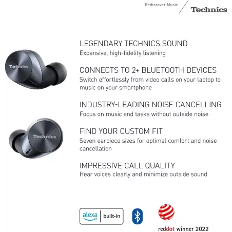 Technics EAH-AZ60: Écouteurs Bluetooth à Réduction de Bruit, Son Haute Fidélité et Appels Clairs