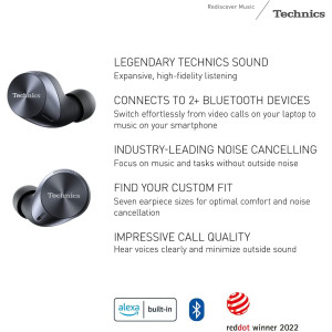 Technics HiFi True Wireless Multipoint Bluetooth Earbuds with Advanced Noise Cancelling, Impressive Call Quality Using