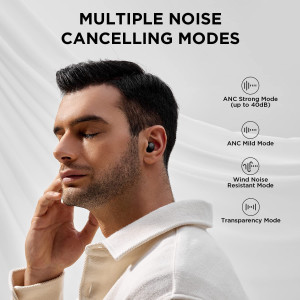 1MORE ComfoBuds Mini Hybrid Active Noise Cancelling Earbuds, in-Ear Headphones with Stereo Sound, Bluetooth 5.2 Headset with 4