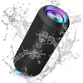 Enceinte Bluetooth Portable Ortizan - Étanche IPX7, Son Stéréo 24W, Lumières RGB, 30H d'Autonomie