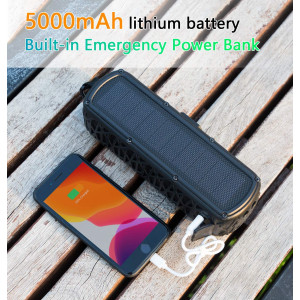 ABFOCE Solar Bluetooth Speaker Portable Outdoor Bluetooth IPX6 Waterproof Speaker with 5000mAh Power Bank,60 Hours Play Time
