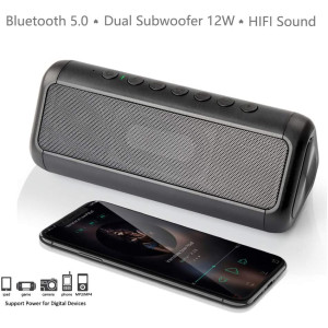 Friengood Solar Bluetooth Speaker 12W，IPX6 Waterproof Portable Wireless Speaker，50+ Hours Playtime Subwoofer，Bluetooth 4.2
