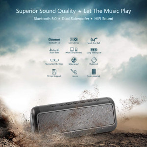 Friengood Solar Bluetooth Speaker 12W，IPX6 Waterproof Portable Wireless Speaker，50+ Hours Playtime Subwoofer，Bluetooth 4.2