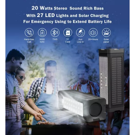 ABFOCE Enceinte Bluetooth Solaire Étanche: Son Puissant, Aventure Durable!