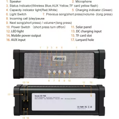 ABFOCE Solar Bluetooth Speaker,IPX7 Waterproof Speaker 20W Rich Bass,with 27 LEDs Lights TWS Wireless Speaker Bluetooth
