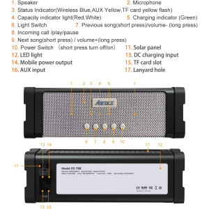 ABFOCE Solar Bluetooth Speaker,IPX7 Waterproof Speaker 20W Rich Bass,with 27 LEDs Lights TWS Wireless Speaker Bluetooth