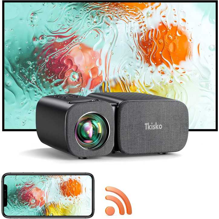 Tkisko Projecteur Portable 5G WiFi 1080P : Mini Cinéma Maison, Image HD 250, Idéal Gaming & Voyage