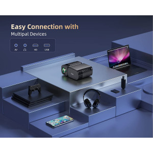 Tkisko Mini Projector,8000L WiFi Portable Outdoor Projector, HD 1080P 250" Supported, Dust-Proof Small Movie Projector for
