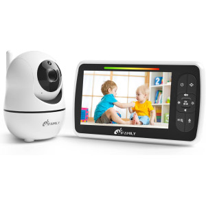 Moniteur bébé avec caméra et audio - Moniteur vidéo iFamily 5 pouces pour bébé avec télécommande panoramique/inclinaison, mode