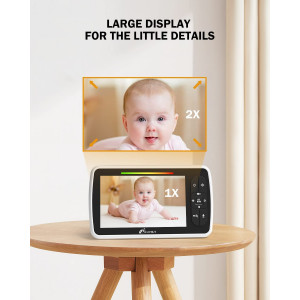 Moniteur bébé avec caméra et audio - Moniteur vidéo iFamily 5 pouces pour bébé avec télécommande panoramique/inclinaison, mode