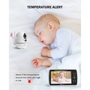 Moniteur bébé avec caméra et audio - Moniteur vidéo iFamily 5 pouces pour bébé avec télécommande panoramique/inclinaison, mode