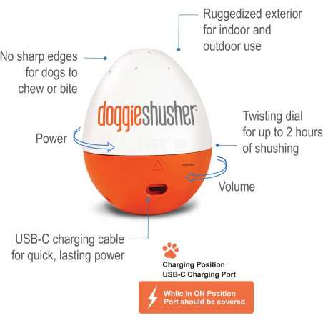 Doggie Shusher : Machine sonore apaisante USB-C pour chien anxieux - Enfin du calme !
