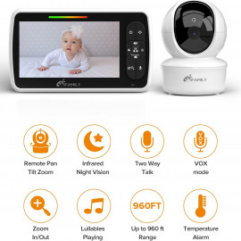 5" Video Baby Monitor - Pan-Tilt-Zoom, Night Vision, Temp Display